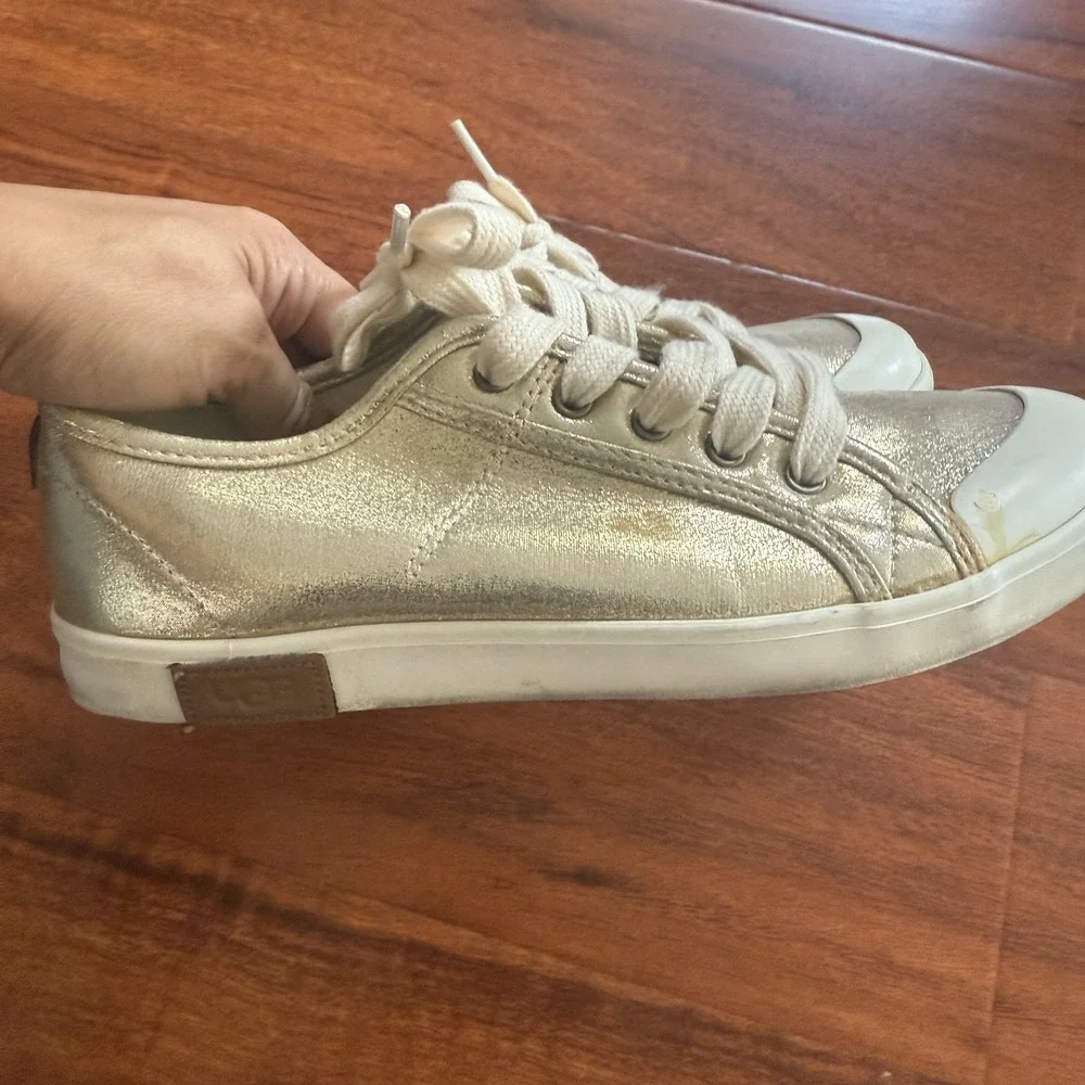 Ugg Mikki Canvas Trainers Sparkling Sterling Gold Youth Size 5 Womens Sz 6.5
